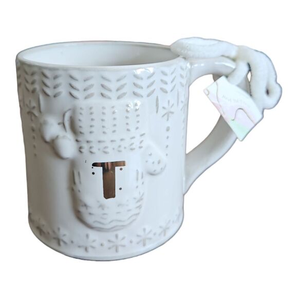 Anthropologie Bundled Up Ceramic Reactive-Glazed Monogram Coffee Mug ✨T✨ - Picture 1 of 6